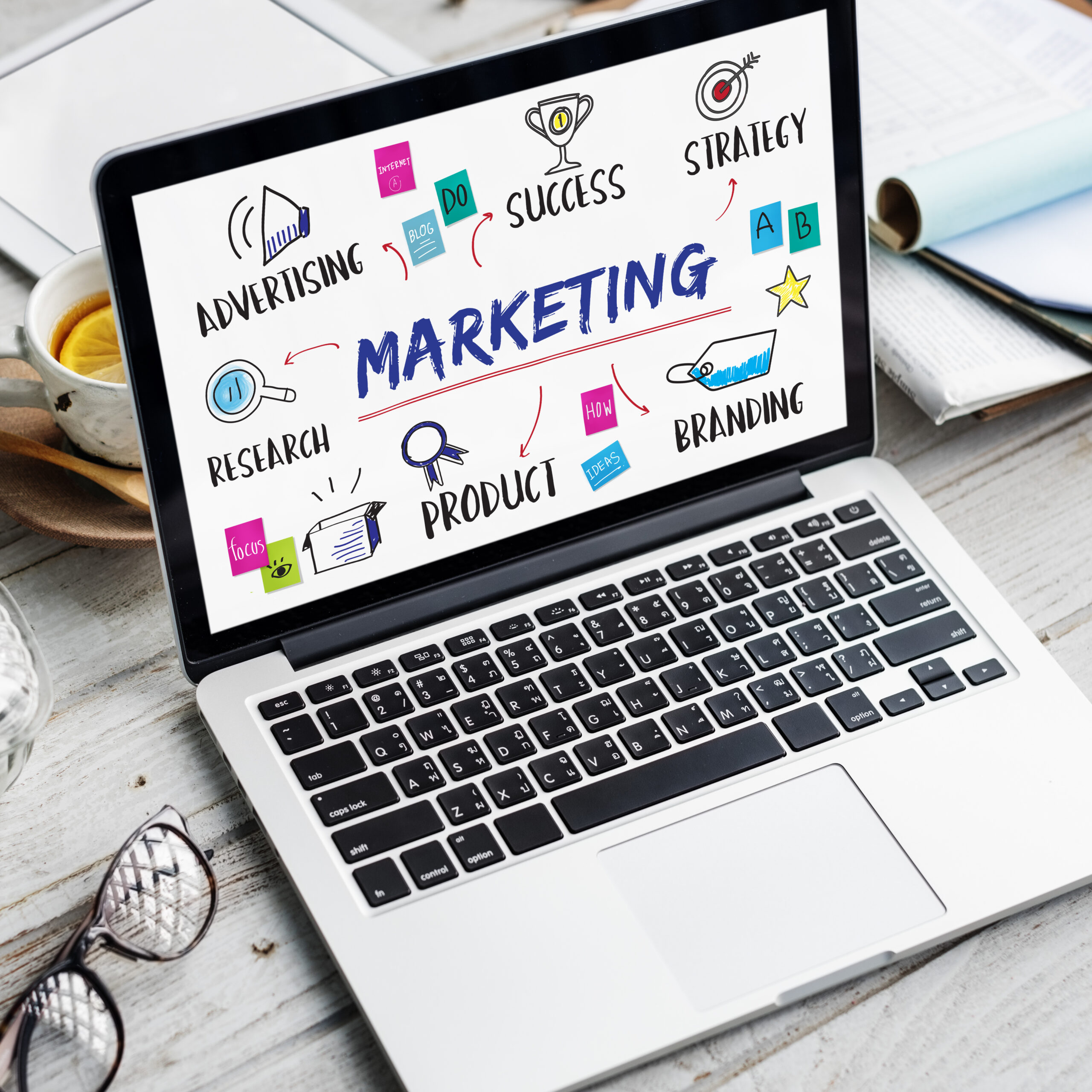 Digital marketing strategy planning on laptop – SEO & online marketing